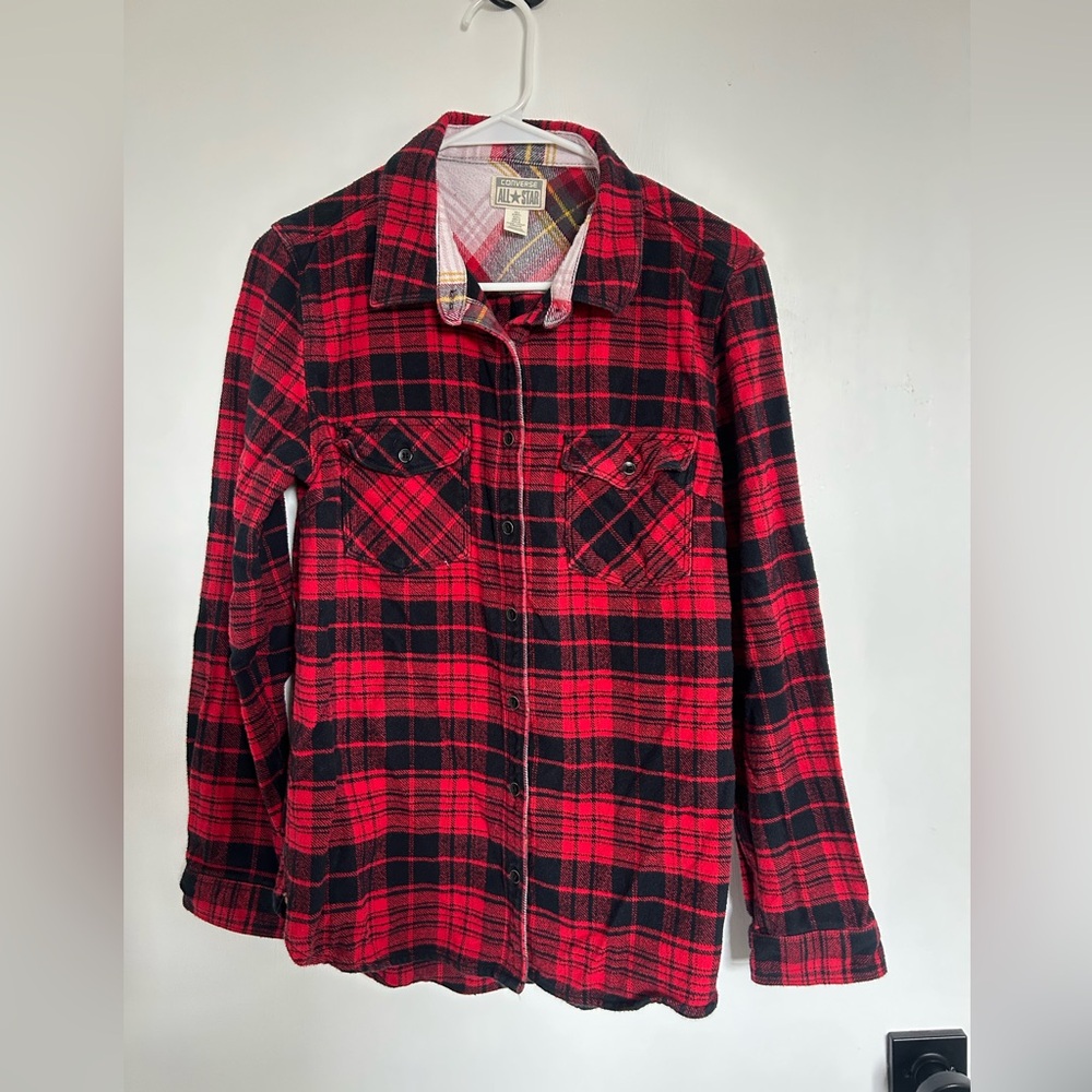 Converse Red and Black Plaid Button Down Shirt